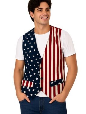 JLN USA American Flag Patriotic Vest Large Red White Blue Made in USA